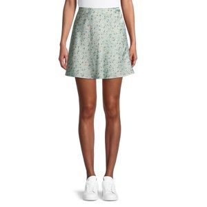 New Pastel Green and Flower Satin Skirt - Large
